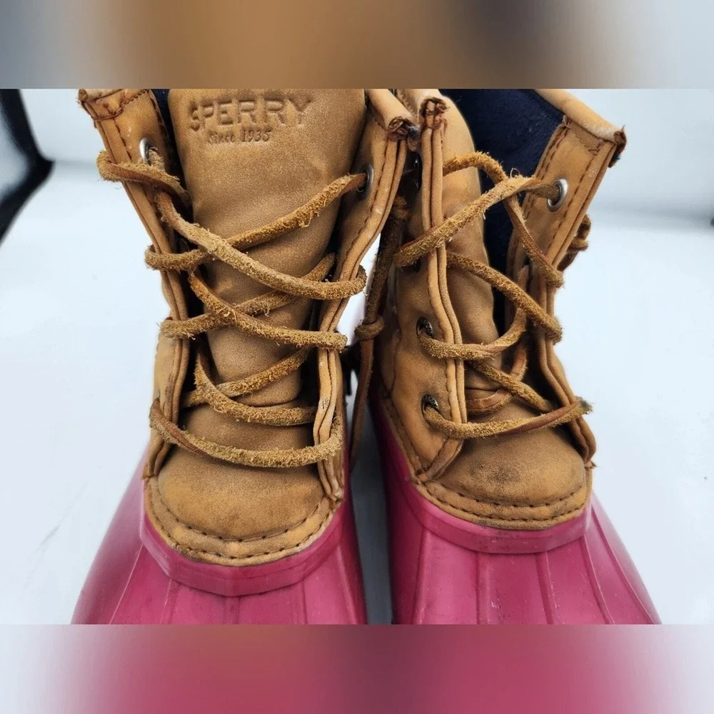 Sperry Top-Sider Duck Boots Pink Tan‎ Lace Up Ankle Boots Rubber Sole Shoes